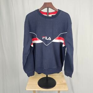 Fila Retro Logo Heavy Cotton Crewneck Sweater Mens XXL Navy Red White